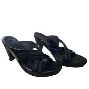 Cole Haan black leather stacked heel sandal Size 9.5 NWOT